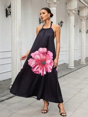 Exquisite Blooms: Women's Floral Print Halter Neck Dress
