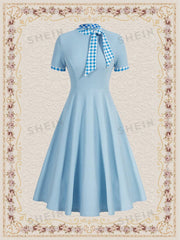 Chic Tie-Neck Short Sleeve Dress: Effortlessly Elegant