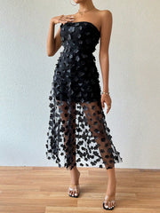Enchanting Blossom: Flower Mesh Strapless Dress