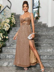 Sparkle and Shine Sequin Party Dress with Front Twist and Thigh Split