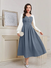 Sparkling Elegance: Women's Color Block Sequin Puff Sleeve Dress