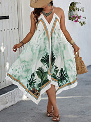 Tropical Bliss: Plus Size Women's Spaghetti Strap Dress with Plant Print