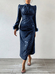 Flirty and Fabulous: Pleated Puff Sleeve Turkey Feather Dress