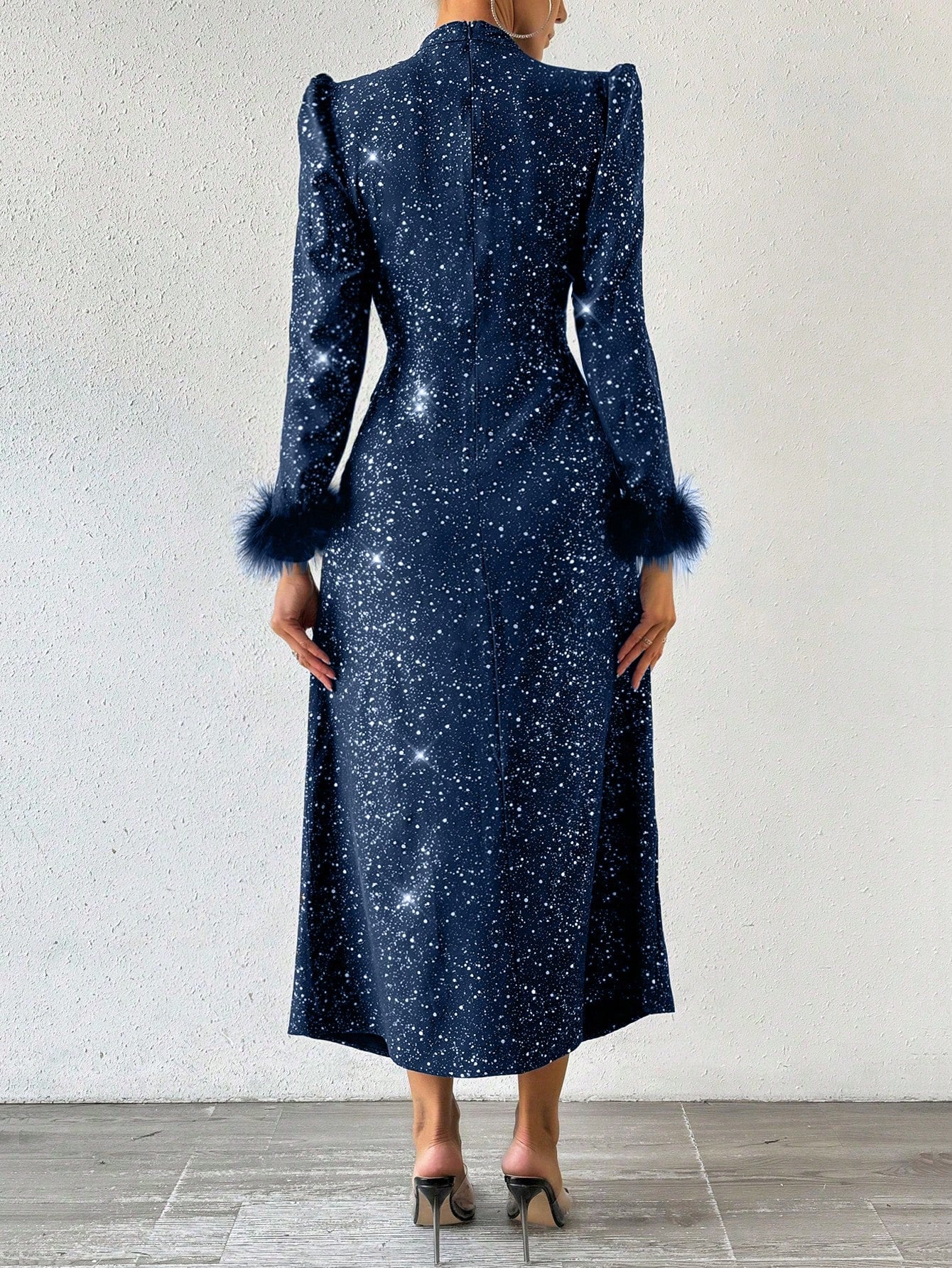 Flirty and Fabulous: Pleated Puff Sleeve Turkey Feather Dress