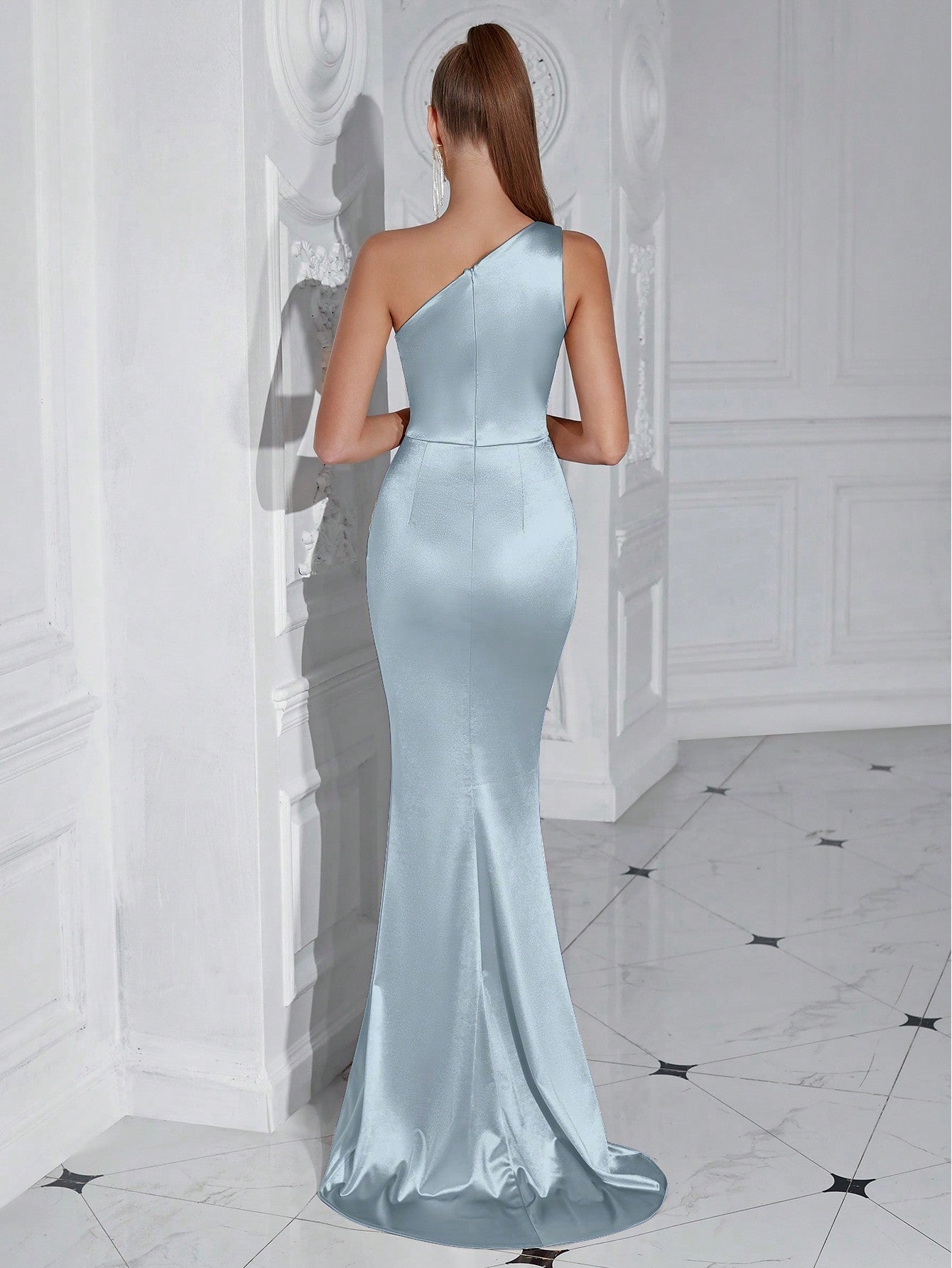 Sophisticated Glamour: Shoulder Pleated High Slit Cocktail Party Prom Dress