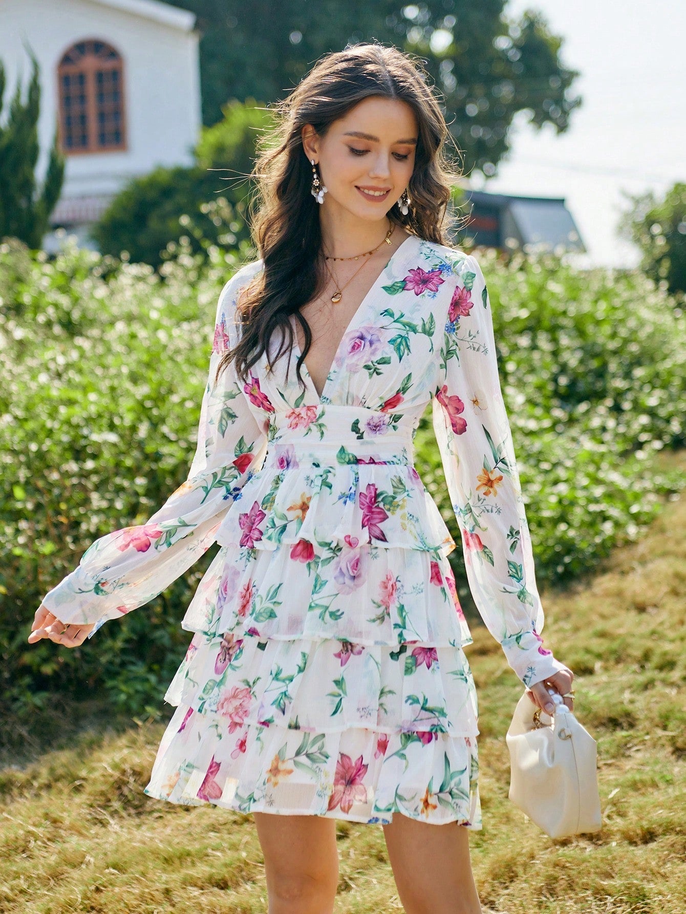 Blooming Beauty: Ladies Long Sleeve Floral Print Dress
