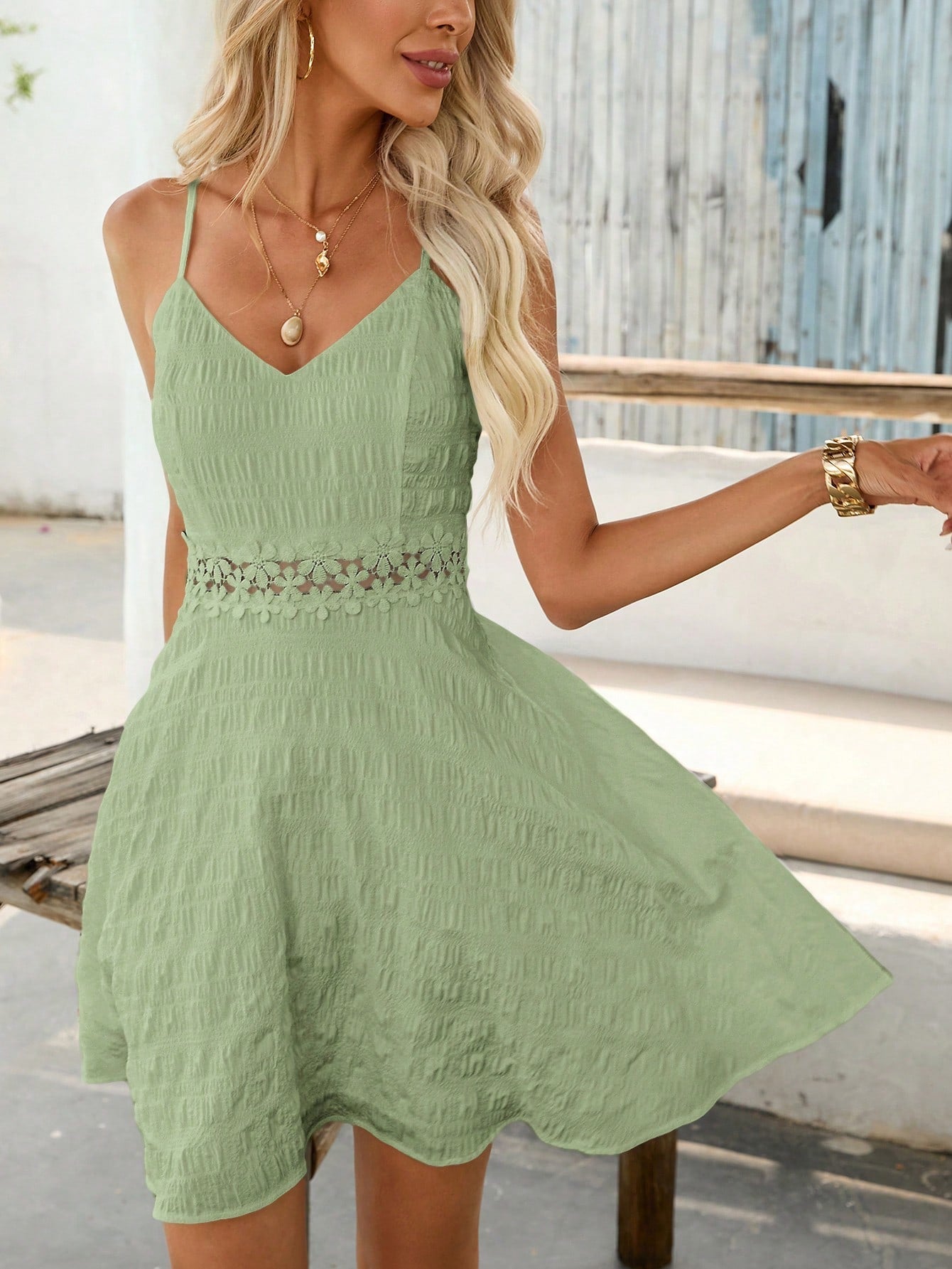 Vibrant Vacation Vibes: Solid Spaghetti Strap V-Neck Sleeveless Dress