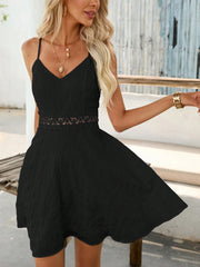Vibrant Vacation Vibes: Solid Spaghetti Strap V-Neck Sleeveless Dress