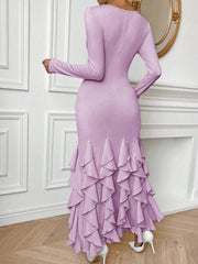 Chic Sophistication: Solid Color Frill Trim Fish Tail Bodycon Dress