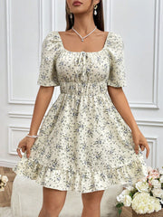 Floral Square Neck Sleeve Dress: Embrace Spring with Style