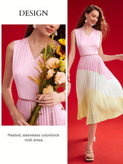 Chic Color Block Pleated Hem Dress for Trendsetting Women