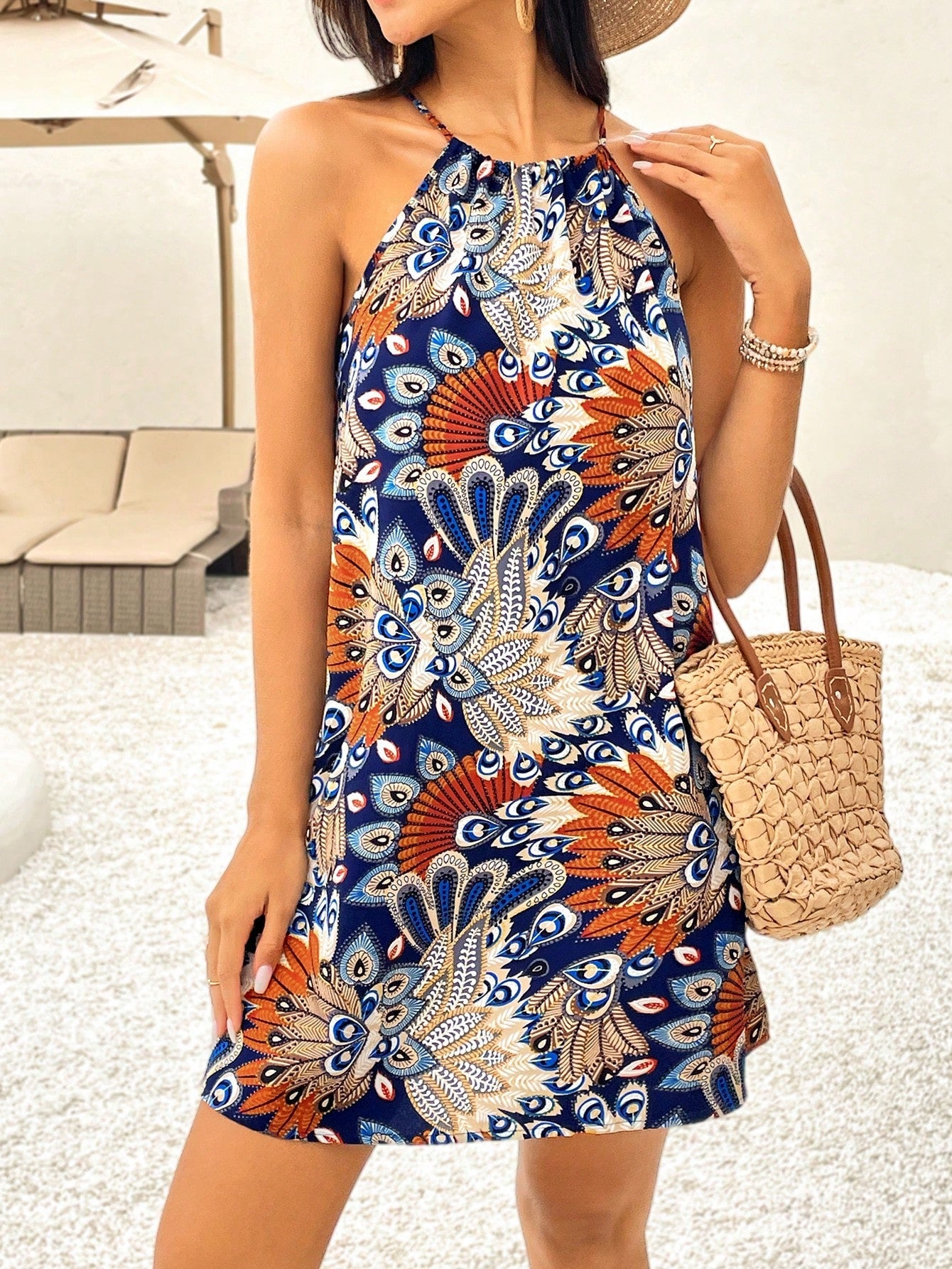 Boho Bliss: Halter Neck Backless Summer Dress for Women