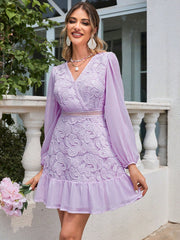 Elegant Lace Patchwork Lantern Sleeve Dress for Women - Perfect for Any Occasion