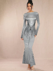Chic Striped Mermaid Hem Bodycon Dress for Women