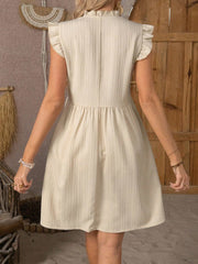 Floral Delight: Women's Embroidered Patchwork Lace Flutter Sleeve Dress