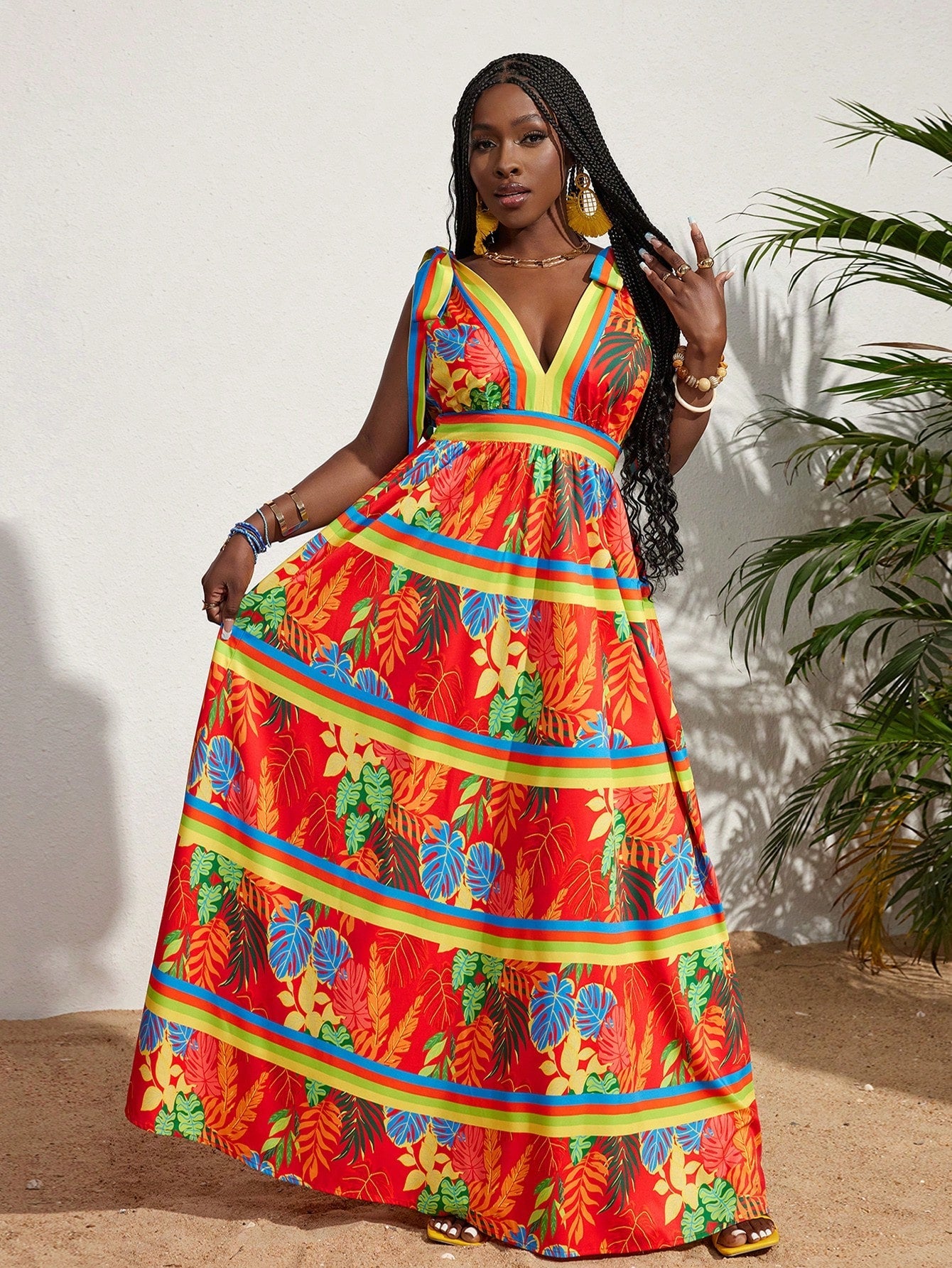 Tropical Bliss V-Neck Dress: Bring the Island Vibes to Your Wardrobe!