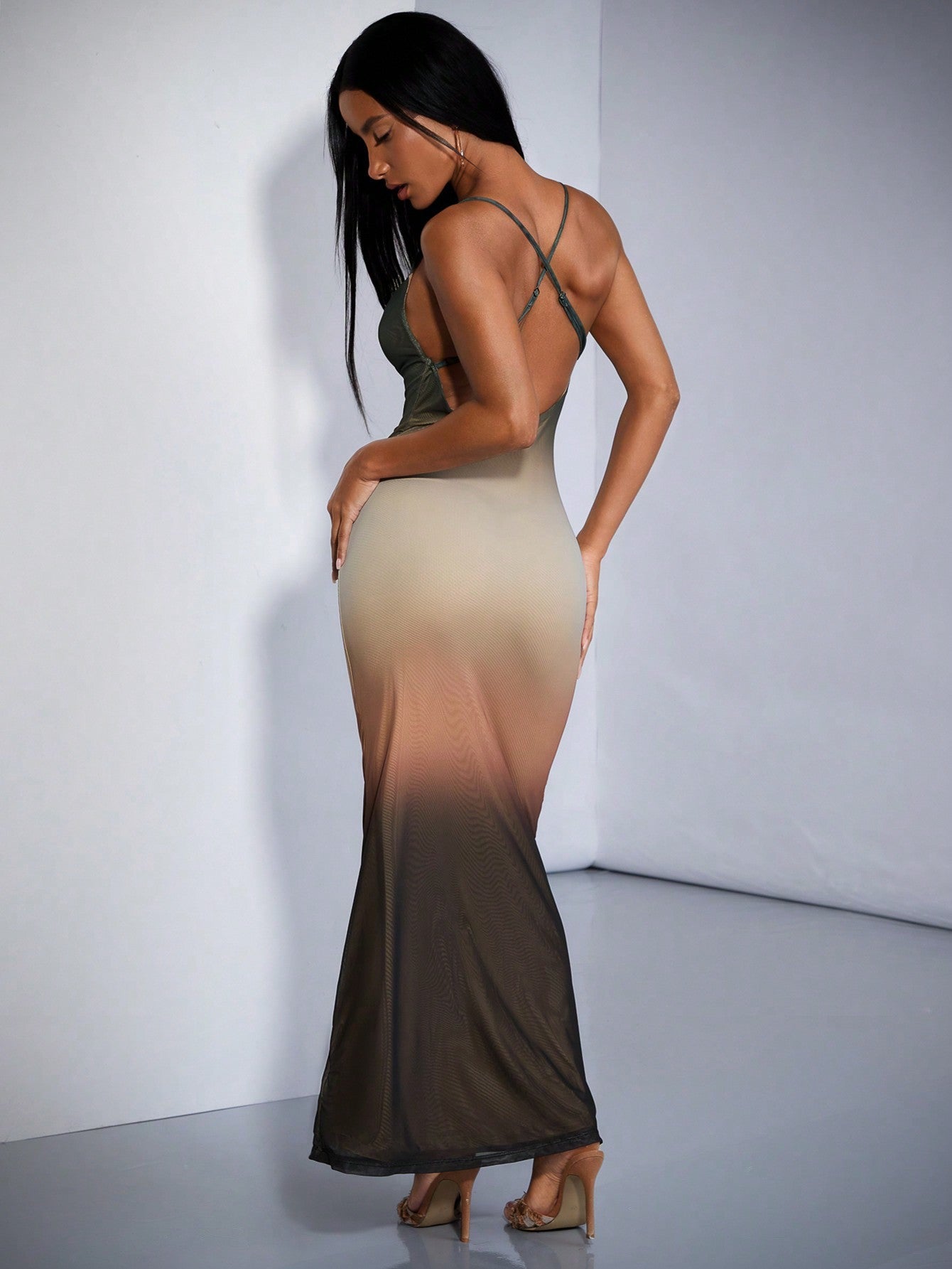 Mermaid Dreams: Women's Ombre Fish Tail Mesh Sheer Backless Cami Dress