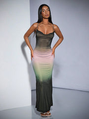 Mermaid Dreams: Women's Ombre Fish Tail Mesh Sheer Backless Cami Dress