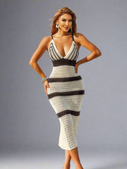 Women's Deep V-Neck Cross Back Beach Dress