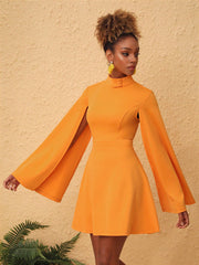 Enchanted Elegance: High Neck Mini Dress with Cloak Sleeves