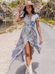 Colorful Floral Printed High-Waisted Slit Dress: The Perfect Spring Look