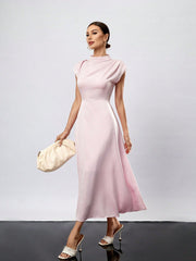 Pink Perfection: Solid Color Simple Half High Collar Dress for Women
