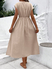 Summer Chic: Solid Color Front Button Side Slit Maxi Dress