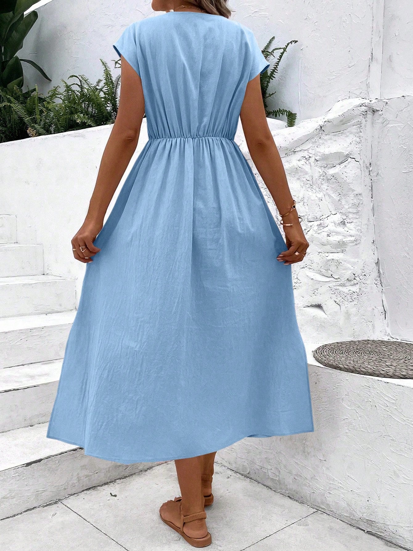 Summer Chic: Solid Color Front Button Side Slit Maxi Dress