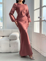 Elegantly Classic: Solid Bishop Sleeve Mermaid Hem Dress