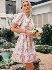Summer Blossom Lace Patchwork Dress for Vacation