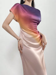 Effortless Elegance: Summer Women's Gradient Batwing Sleeve Belted Maxi Dress