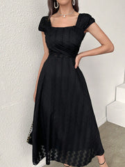 Elegant Summer Chic: Women's Square Neckline Cap Sleeve Long Dress