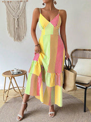 Stylish Stripes: Women's Summer Tank Dress with Ruffle Hem