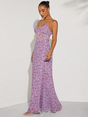 Summer Blooms: Floral Print Lace Panel Maxi Cami Dress