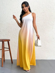 Sunset Serenade: Gradient Backless Single Shoulder Knot Long Dress