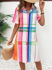 Summer Vibes: Colorful Plaid Button Front Shirt Dress