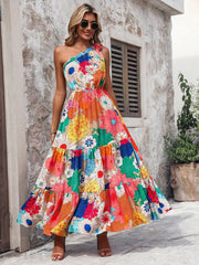 Spring Fling: Floral Print Asymmetric Collar Dress
