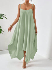 Mint Green Essence: Simple Solid Color Casual Loose Summer Dress With Asymmetric Hemline