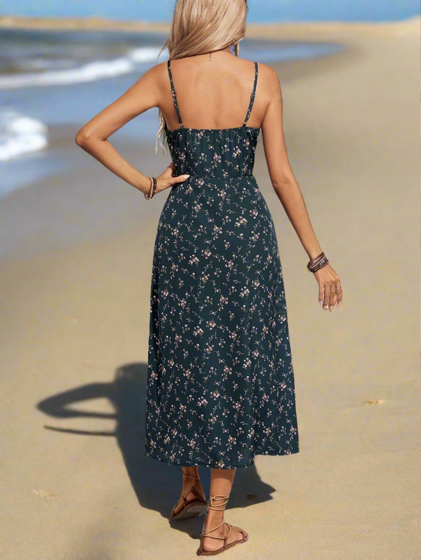 Frenchy Summer Vibes: Floral Print Spaghetti Strap Maxi Dress
