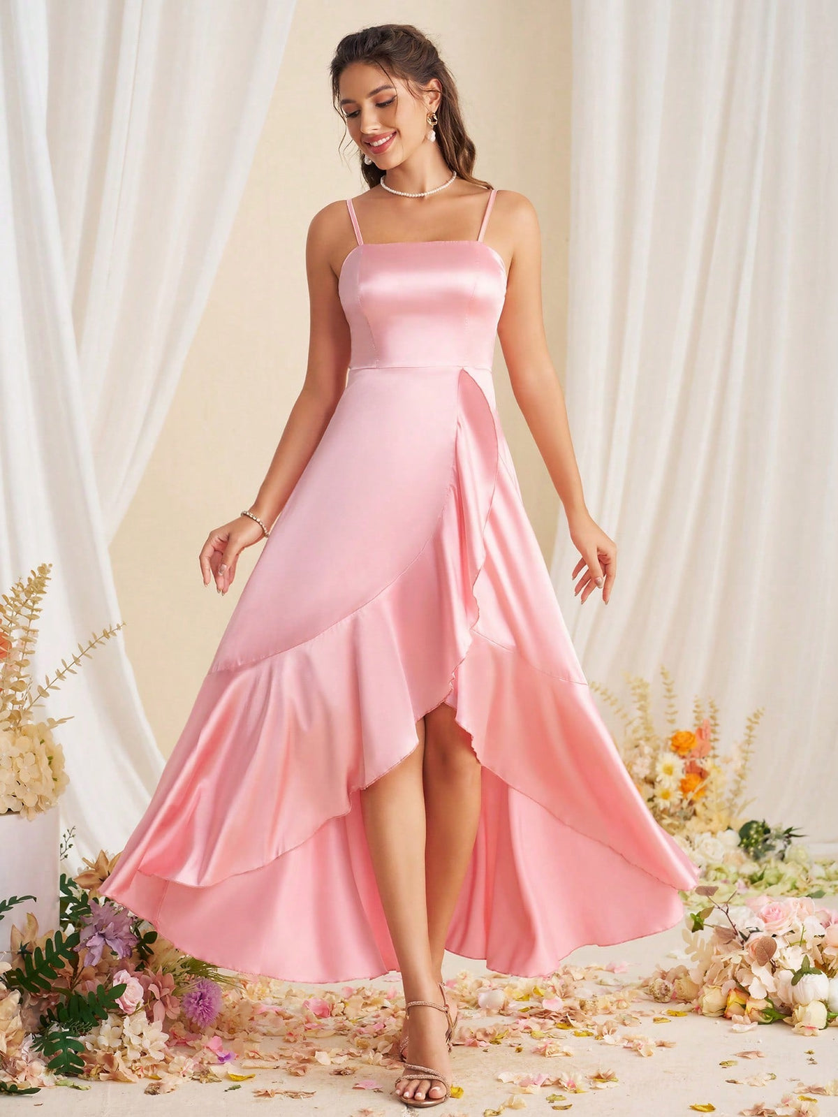 Chic and Sophisticated: Asymmetric Hem Halter Bridesmaid Dress
