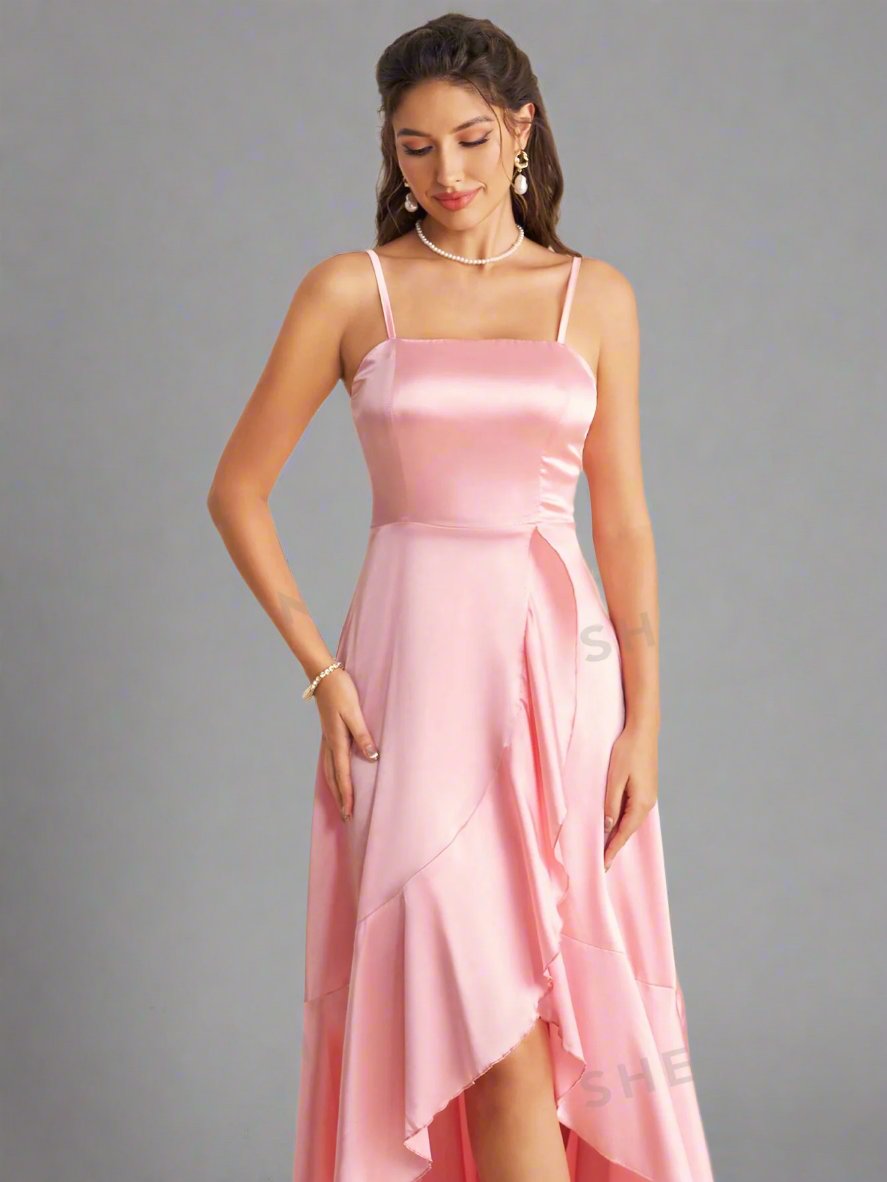 Chic and Sophisticated: Asymmetric Hem Halter Bridesmaid Dress
