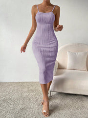 Essence of Elegance: Summer Solid Color Textured Slim Fit Cami Dress