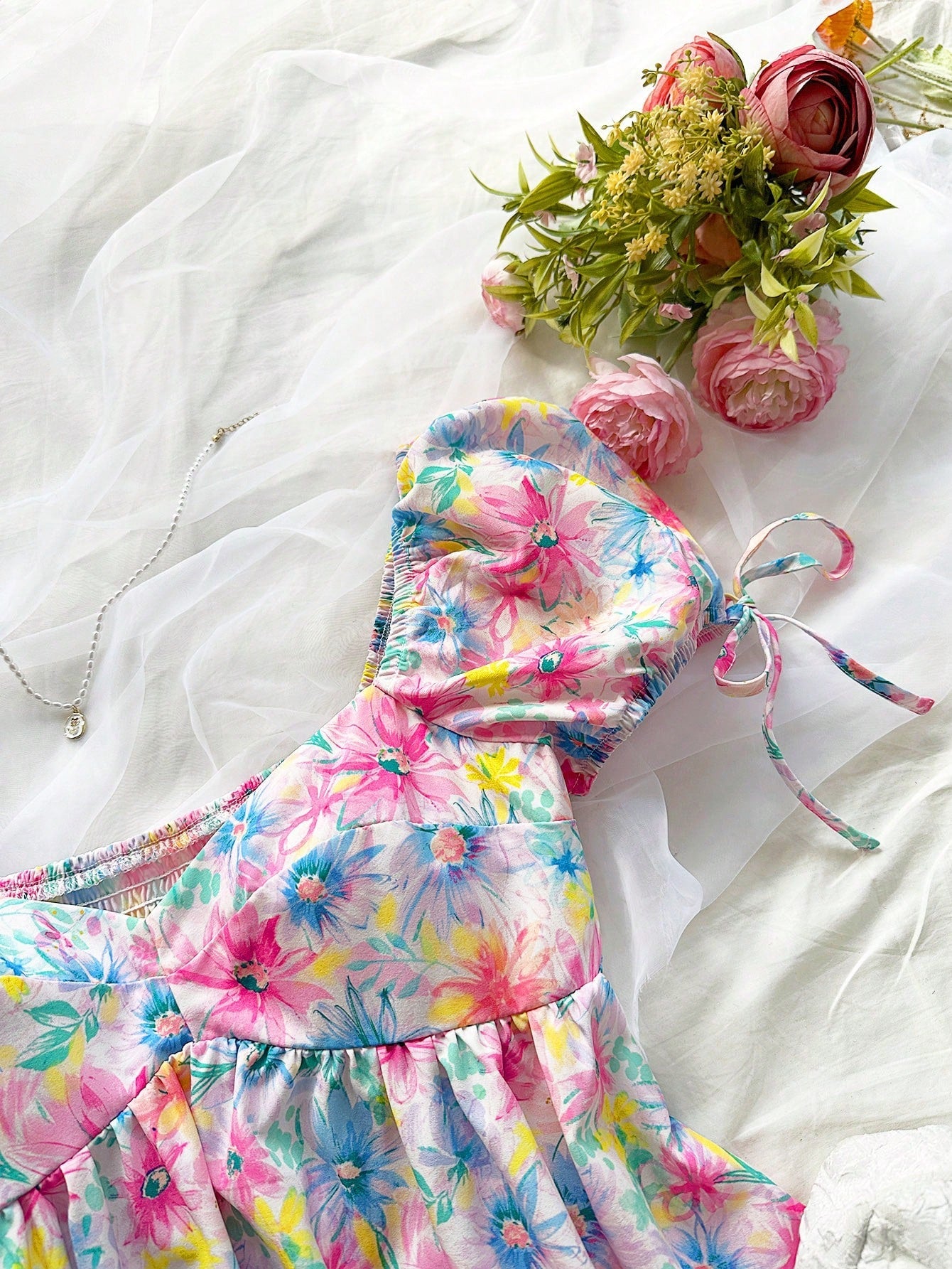 Flower Power: Women's Vacation Watercolor Romantic Flowers Dress