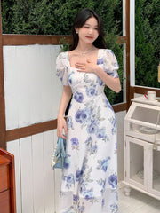 Nice Dreams: Summer Floral Printed Square Neck Short Sleeve Dress