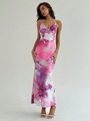 Floral Elegance: Stunning Cowl Neck Backless Dress