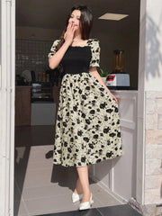 Floral Dream: Elegant Summer Holiday Dress with Puff Sleeves