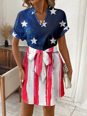 Stylish Independence: Women's Flag Print Short Sleeve Dress