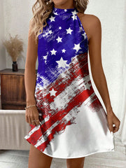 Show Your Patriotism in Style with the Classic American Flag Halterneck Dress