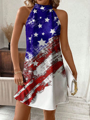 Show Your Patriotism in Style with the Classic American Flag Halterneck Dress
