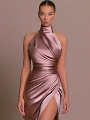 Stunning Sleeveless V-Neck Party Dress: Slay with a Halter Neckline